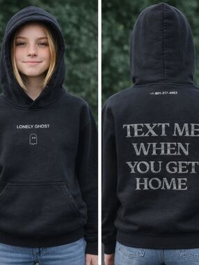 LONELY GHOST Black 'Text Me When You Get Home' Graphic Hoodie Spellout Pullover